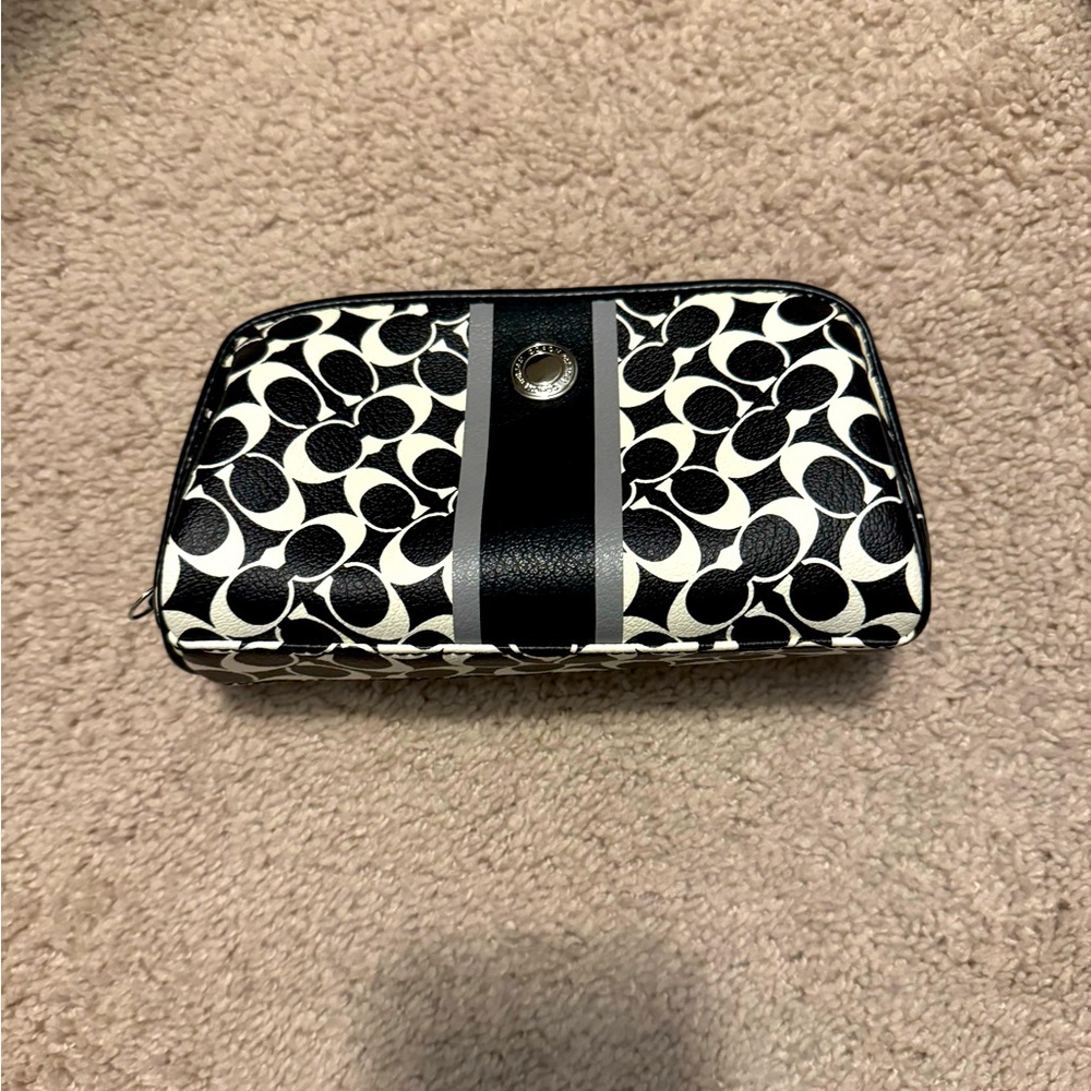 Coach small cosmetic pouch, black and white signature print.